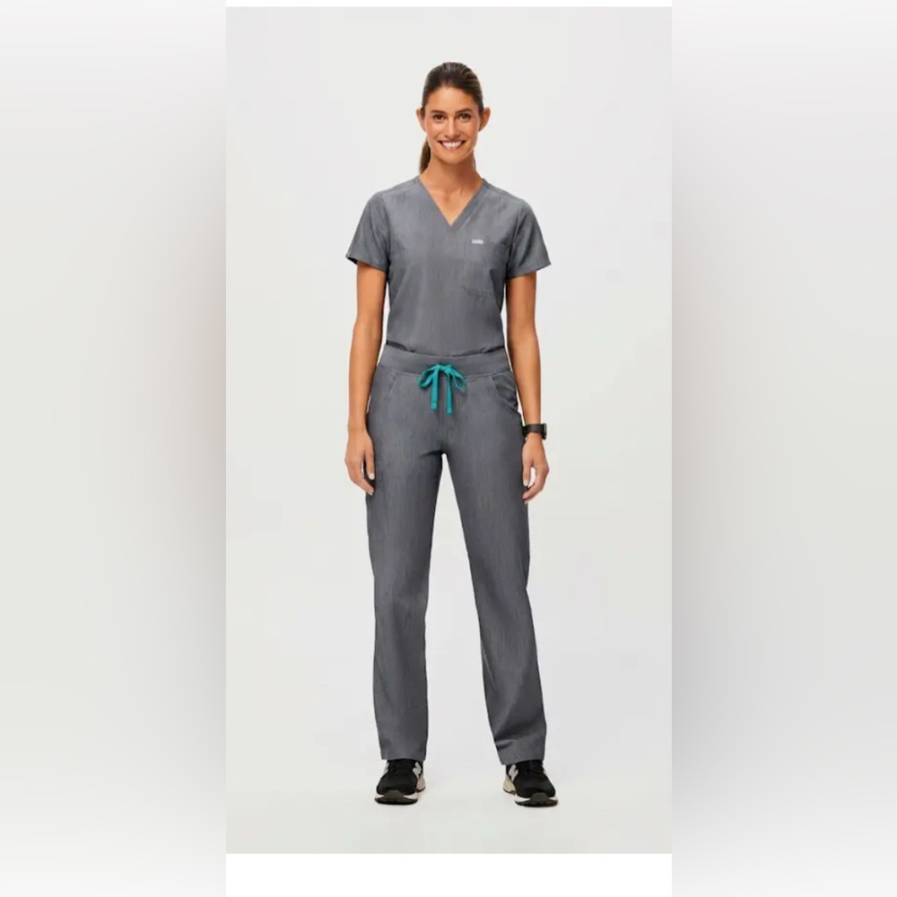 Figs  graphite Scrub Pants with Teal Drawstring